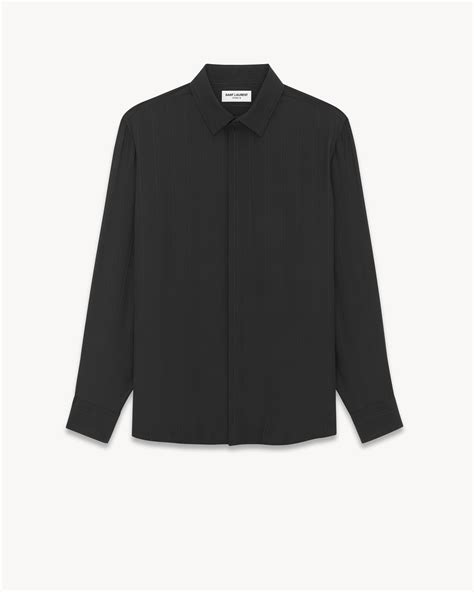 yves collar shirt in matte and shiny cassandre striped silk 